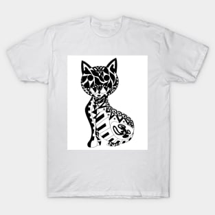 the mandala cat in cute kawaii pattern ecopop zentangle ink wallpaper T-Shirt